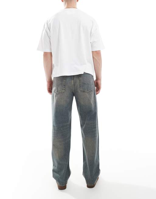 Jack & Jones - Alex - Blå baggy jeans i vintage vask