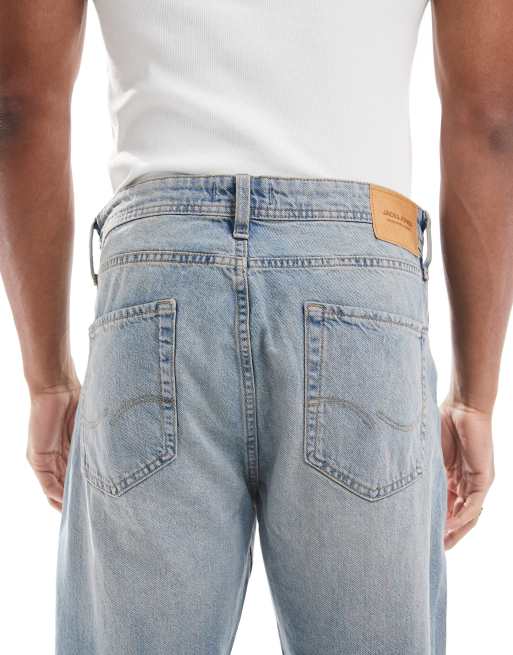 Jack & Jones Alex baggy jeans with knee rip in stonewashed blue