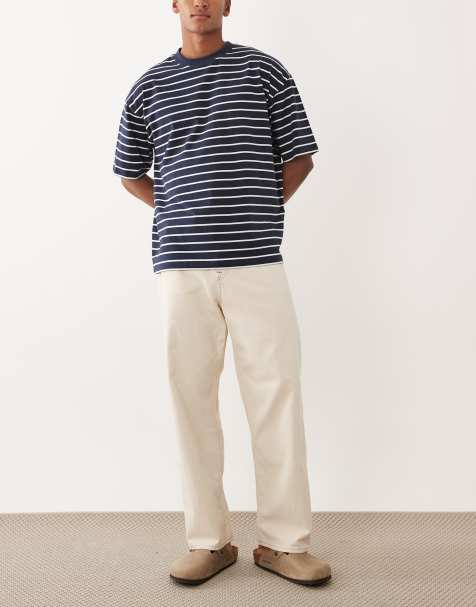 Jack & Jones Alex baggy jeans with seam details in ecru white