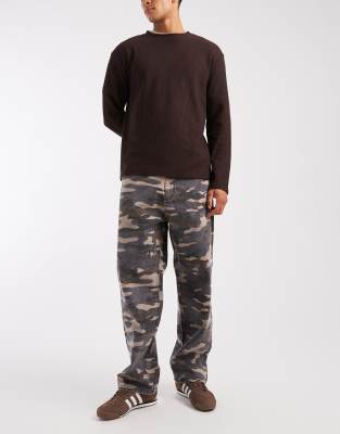 Jack & Jones Alex Baggy Workwear Camo Pants In Gray