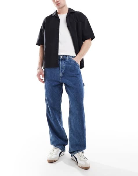 Jack & Jones – Alex – Blå, tvättade, baggy snickarjeans - view 1