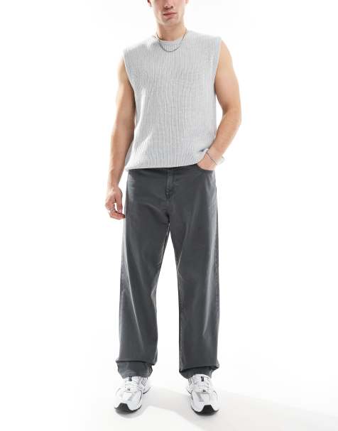 Jack & Jones alex baggy fit twill trousers in dark grey
