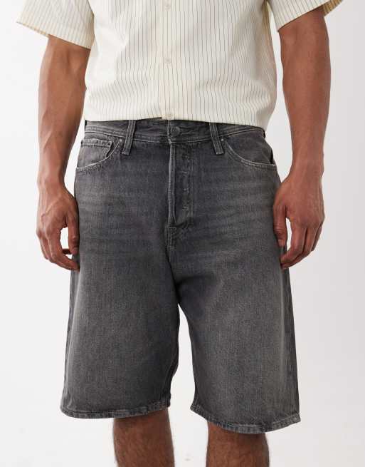 Jack & Jones – Alex – Czarne luźne szorty jeansowe z efektem sprania, 3 z 5