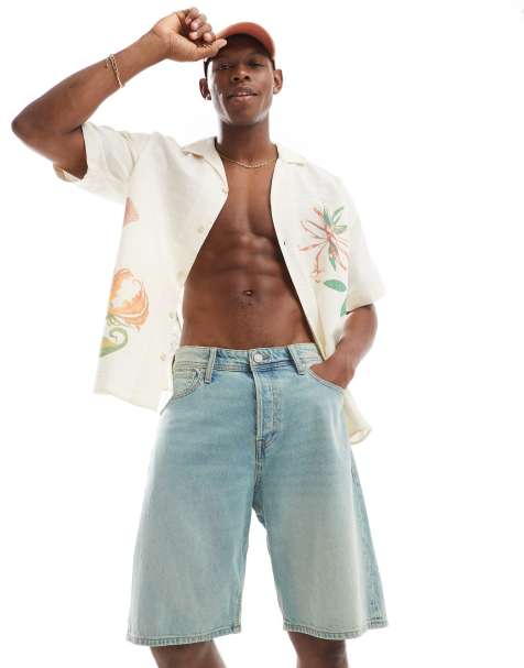 Jack & Jones - Alex - Denimshorts i afbleget vintage-vask i poset pasform - view 1