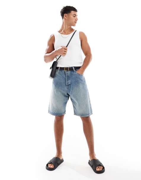 Jack & Jones Alex fit baggy denim short in blue wash - view 1