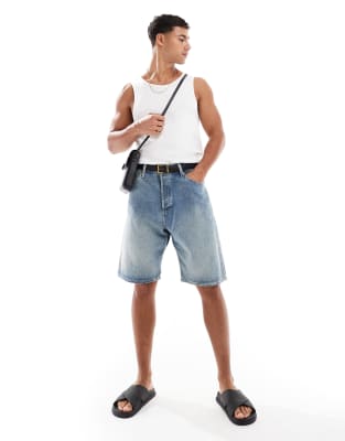 Alex fit baggy denim shorts in blue wash