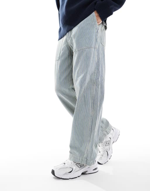 Jack & Jones - Alex - Gestreepte baggy workwear jeans in blauw