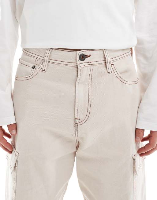 Jack & Jones - Alex - Jean cargo baggy à surpiqûres contrastantes - Écru, 5 de 5