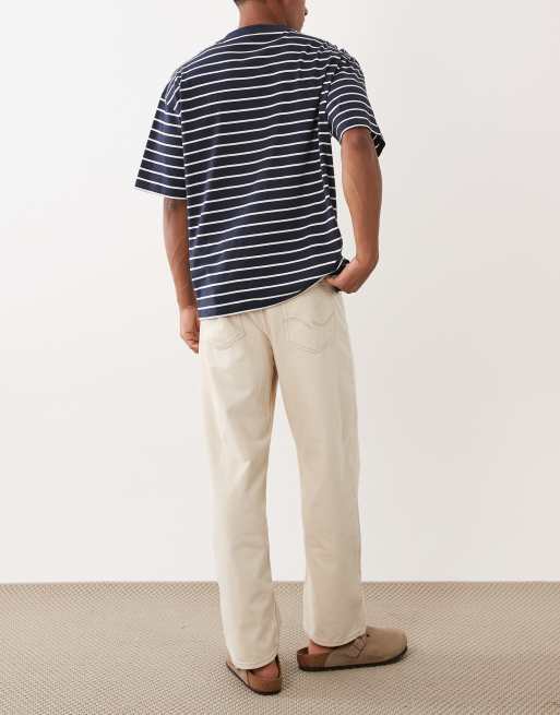 Jack & Jones - Alex - Jeans ampi bianco écru con cuciture a vista, 3 di 5