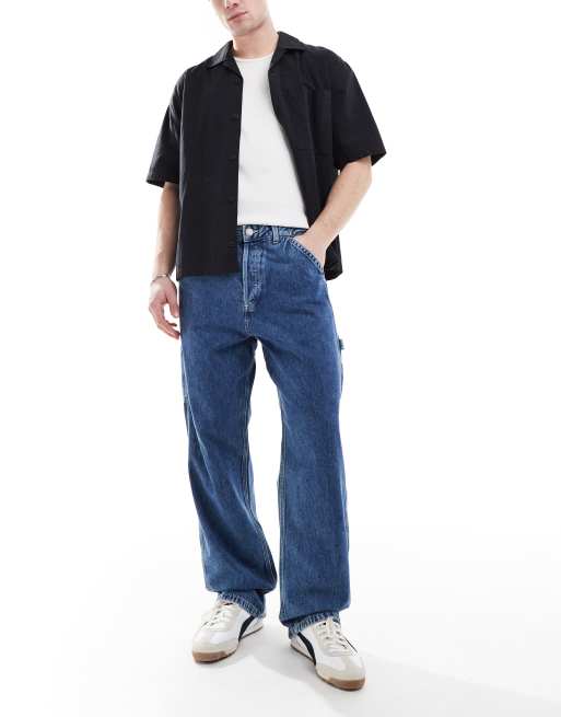 Jack & Jones - Alex - Jeans larghi lavaggio blu con dettagli carpenter