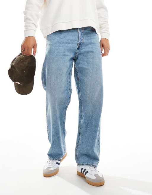 Jack & Jones – Alex – Mellanblå, baggy jeans i vintagetvätt