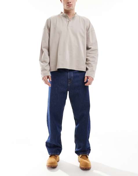 Jack & Jones Alex baggy rigid jeans in mid blue wash 