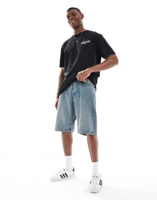 Jack & Jones – Alex – Obszerne niebieskie szorty jeansowe z efektem sprania w stylu vintage
