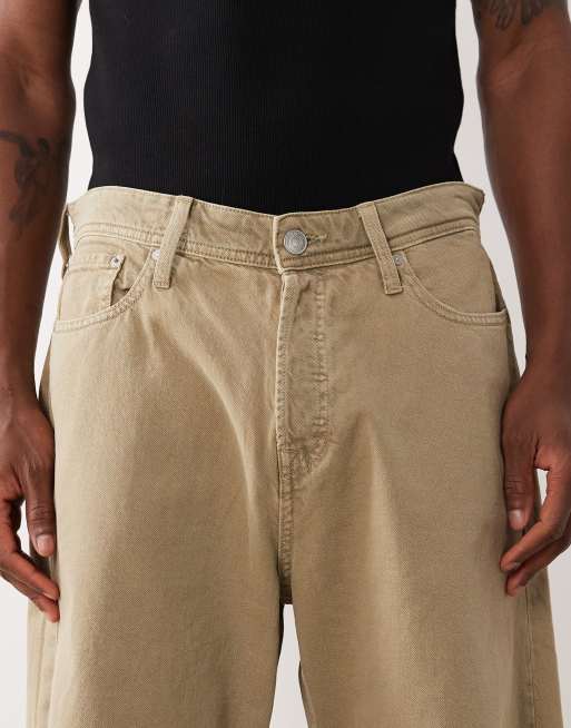 Jack & Jones - Alex - Pantaloncini di jeans larghi beige, 4 di 5