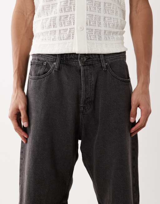 Jack & Jones – Alex – Svarttvättade, baggy jeansshorts, 4 av 5