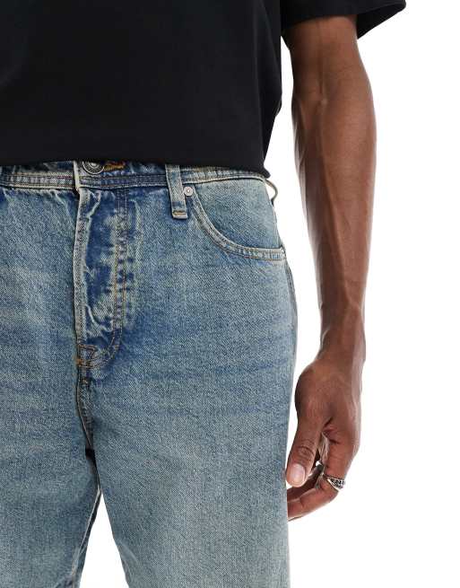 Jack & Jones – Alex – Vintageblå, tvättad jeansshorts med baggy-passform, 3 av 5