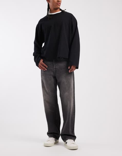Jack & Jones – Alex – Weite Jeans in verwaschenem Schwarz - view 1