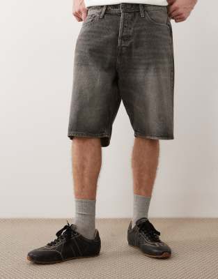Alex - Weite Jeans-Shorts in Mittelgrau Grau 2XL
