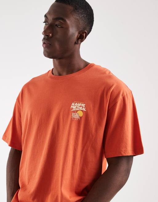 Jack & Jones algarve back print t-shirt in burnt orange, 2 of 5