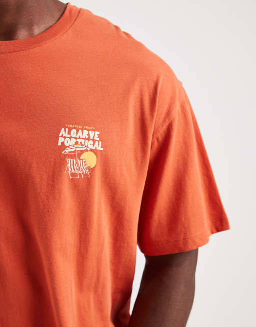 Jack & Jones algarve back print t-shirt in burnt orange, 4 of 5