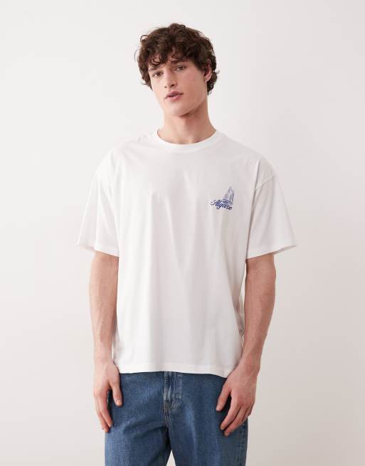 Jack & Jones – Algarve – Vit och blå t-shirt med tryck baktill, 2 av 5