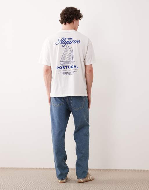 Jack & Jones – Algarve – Vit och blå t-shirt med tryck baktill, 3 av 5