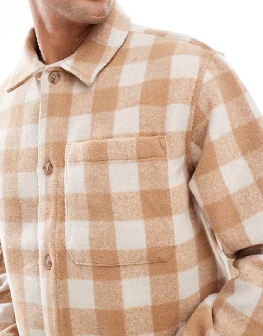 Jack & Jones – Angeraute, karierte Hemdjacke in Beige aus schwerem Stoff , 4 von 4