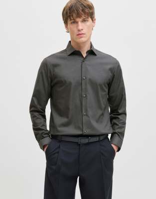 Jack & Jones Herren Grau Parker Slim Fit Hemd Mit Kentkragen Und Langen Ärmeln In Dunkel Meliert - Bild 6
