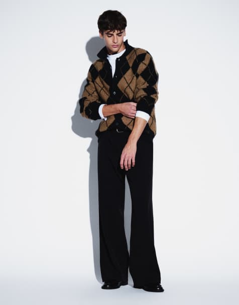 Jack & Jones arygle knit cardigan in black - view 1