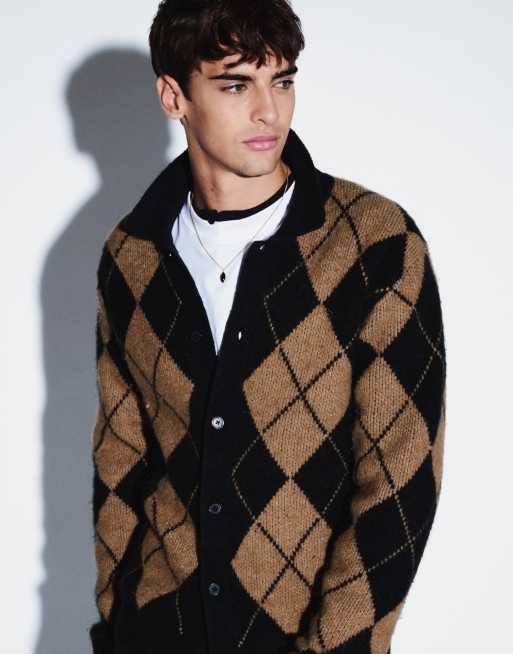 Jack & Jones arygle knit cardigan in black, 2 of 5