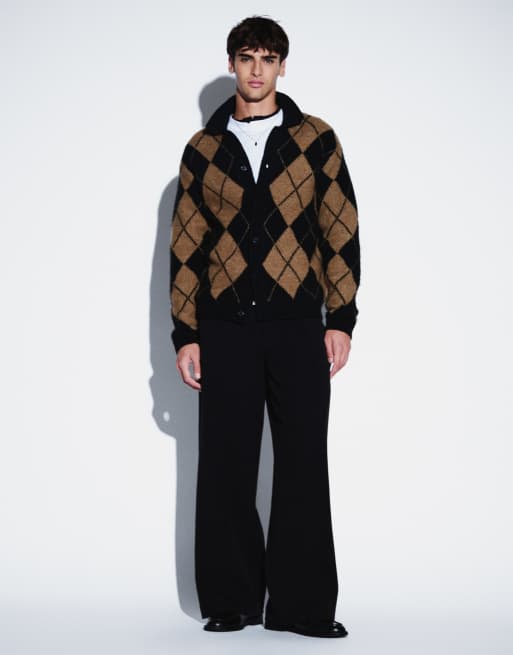 Jack & Jones arygle knit cardigan in black, 5 of 5