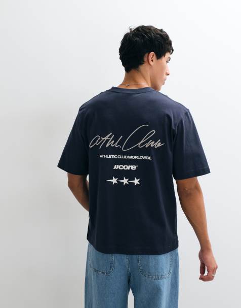 Jack & Jones athletic club script back print t-shirt in petrol blue - view 1