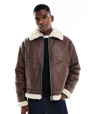 Jack & Jones Aviator Jacket In Brown