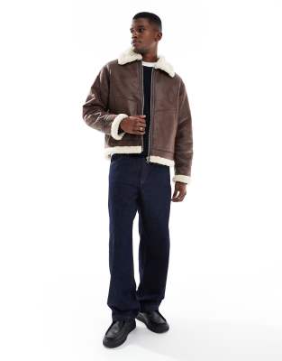 Jack & Jones Aviator Jacket In Brown