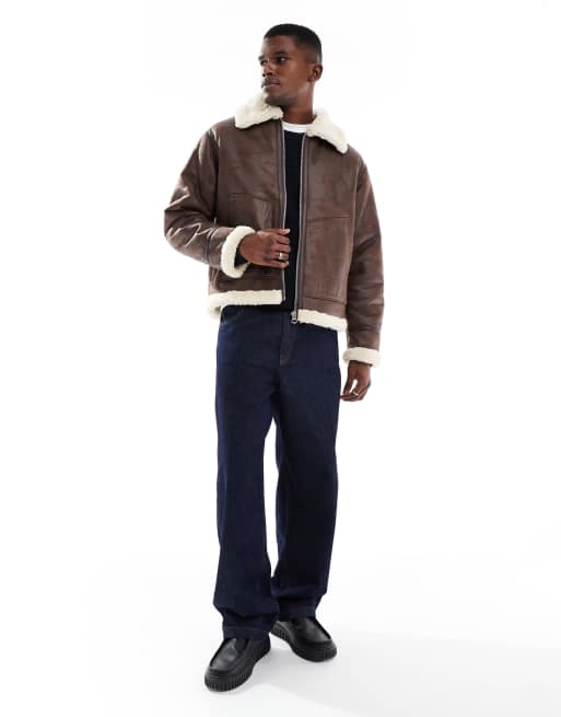 Jack & Jones aviator jacket in chocolate brown