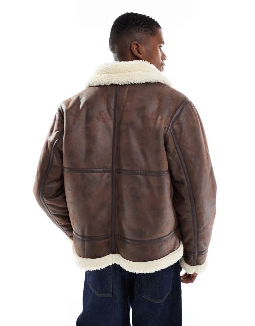 Jack & Jones aviator jacket in chocolate brown