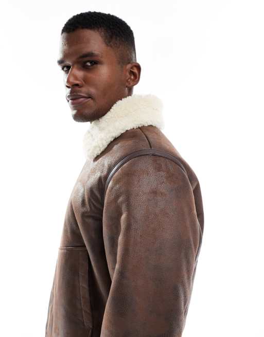 Jack & Jones aviator jacket in chocolate brown