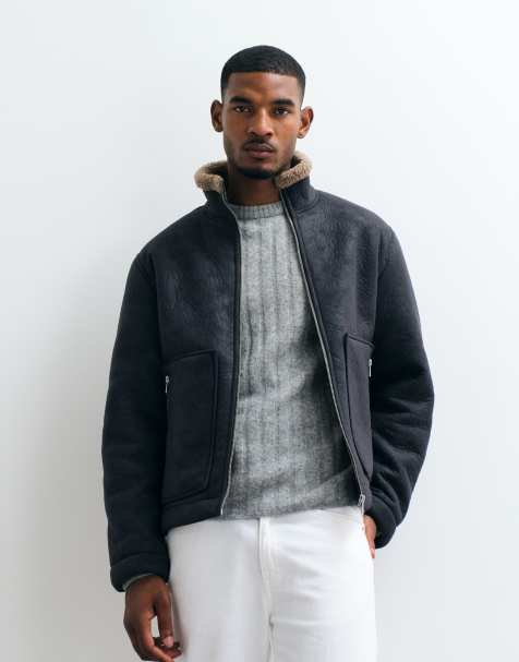 Jack & Jones aviator jacket with sherling lining in black - view 1