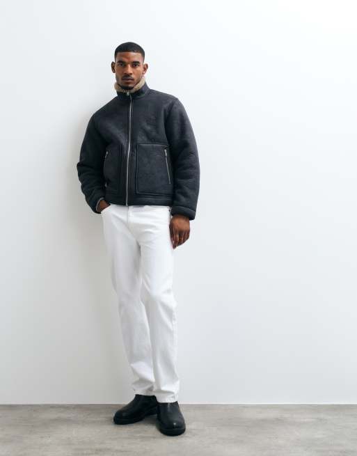Jack & Jones aviator jacket with sherling lining in black, 2 of 5