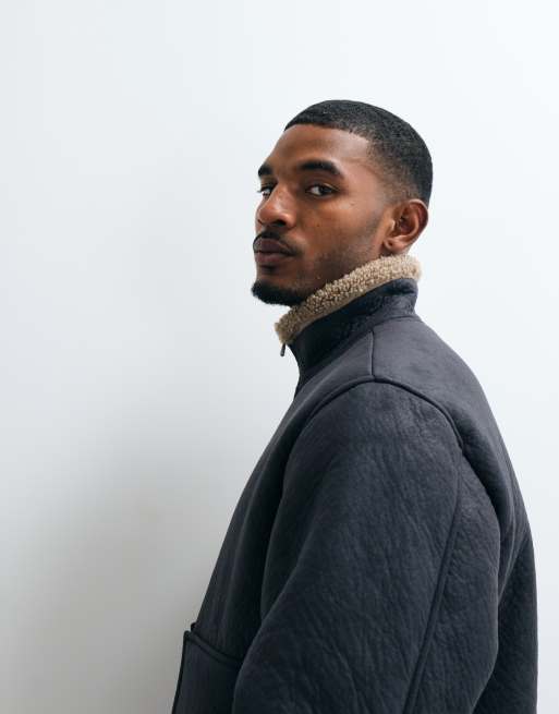 Jack & Jones aviator jacket with sherling lining in black, 5 of 5