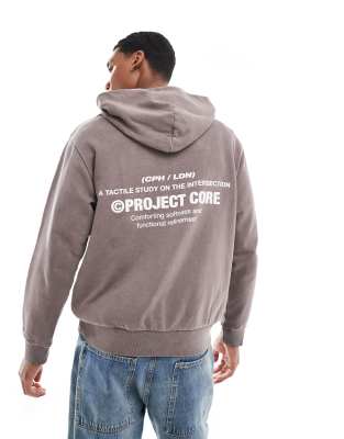 JACK & JONES BACK PRINT OVERSIZED HOODIE IN WASHED GRAY