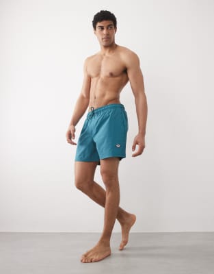Badeshorts in Grünblau mit Logo Blau XS