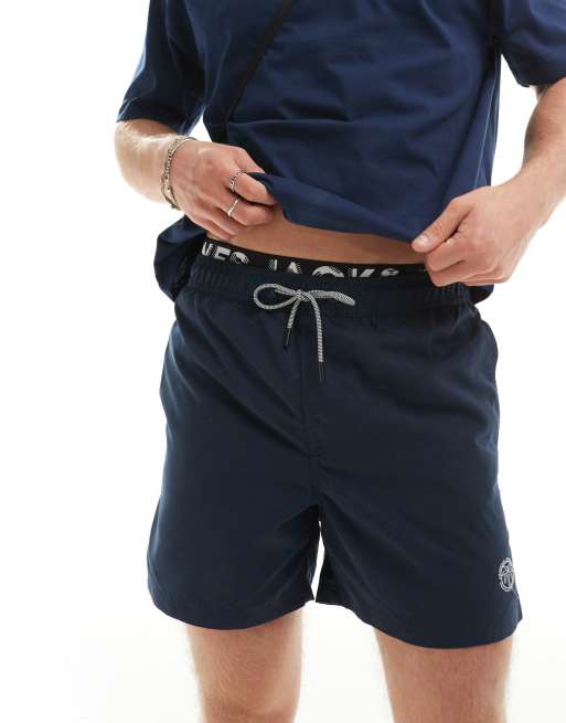  Jack & Jones – Badeshorts in Marineblau mit doppeltem Bund