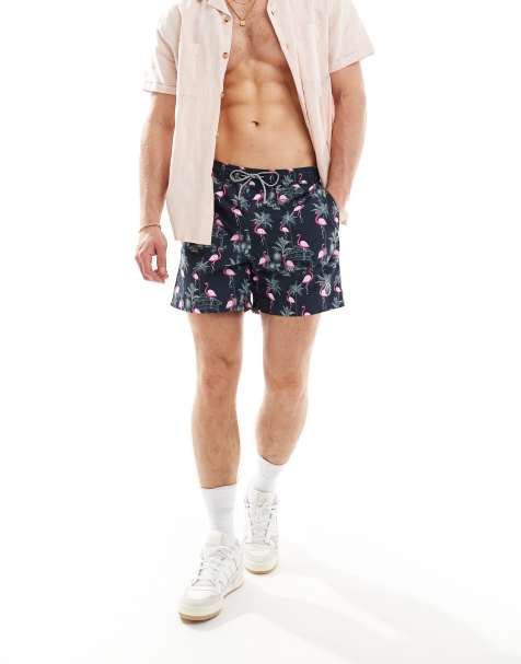 Jack & Jones – Badeshorts mit Flamingodruck in Marineblau - view 1