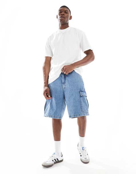 Jack & Jones baggy cargo denim shorts in light blue wash - view 1