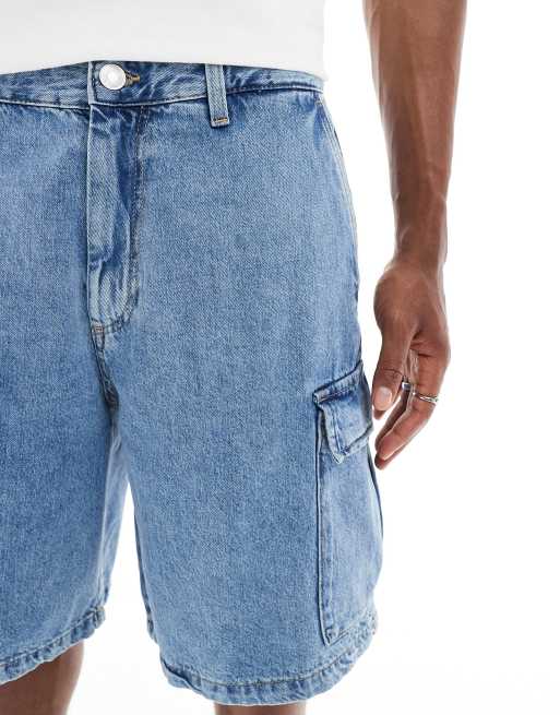 Jack & Jones baggy cargo denim shorts in light blue wash | ASOS