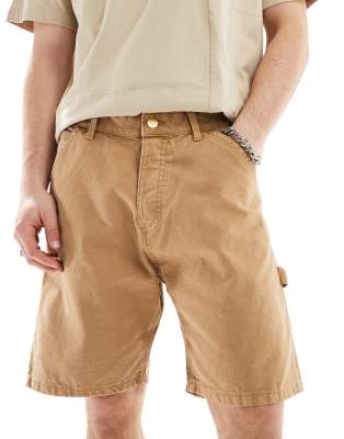 baggy carpenter fit denim shorts in tan-Neutral