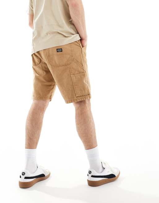 Jack Jones baggy carpenter fit denim shorts in tan ASOS