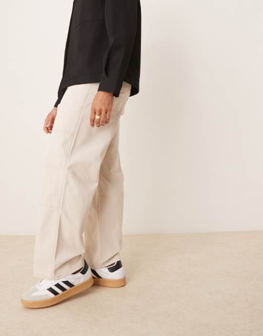 Jack & Jones baggy fit carpenter trouser in beige with contrasting stitching, 4 of 5