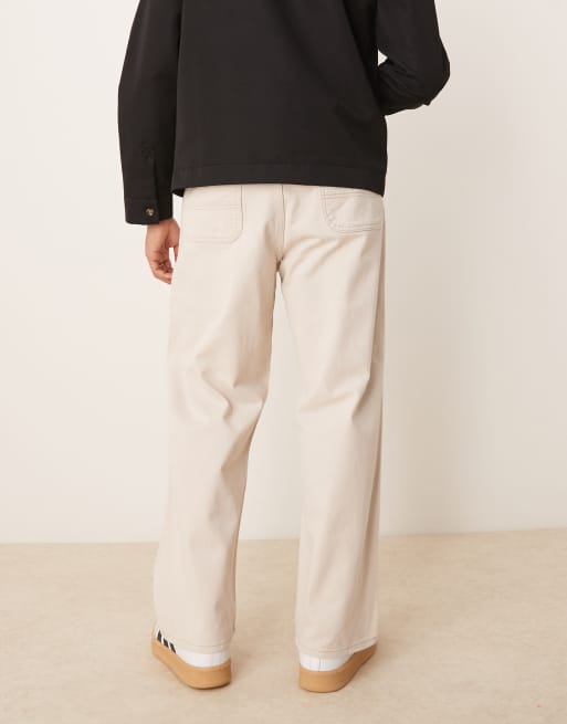 Jack & Jones baggy fit carpenter trouser in beige with contrasting stitching, 5 of 5